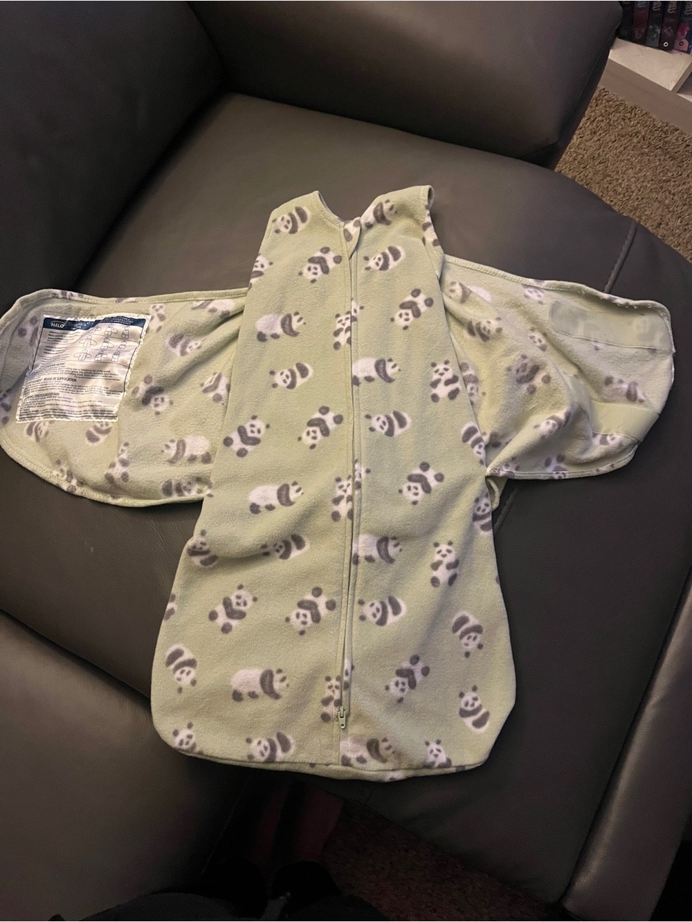 Halo Green Panda Zip-Up Fleece Baby Swaddle